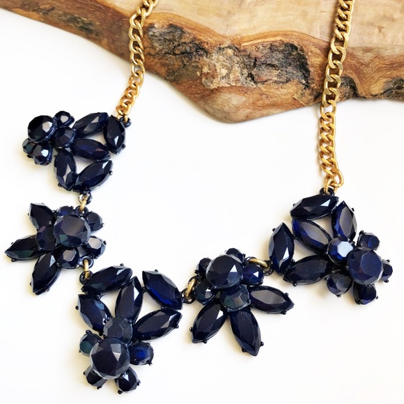 J. Crew Jewelry - J. Crew gold navy floral rhinestone necklace